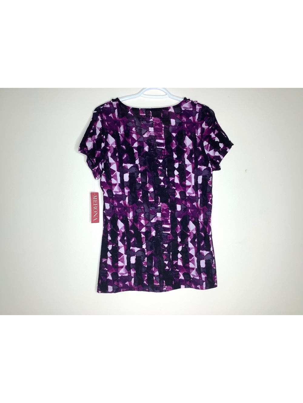 < NWT Merona Abstract Pattern Blouse With Ruffled Neckline > - Picture 8 of 9